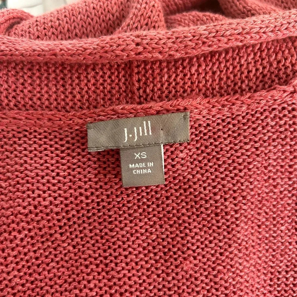 J. Jill Sweater Extra Small XS Women's Coral Linen & Rayon Open Front Cardigan - Picture 2 of 11